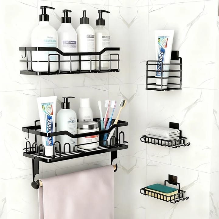 Étagère de Rangement Murale Sans Perçage pour Salle de Bain – Lot de 5 Pièces
