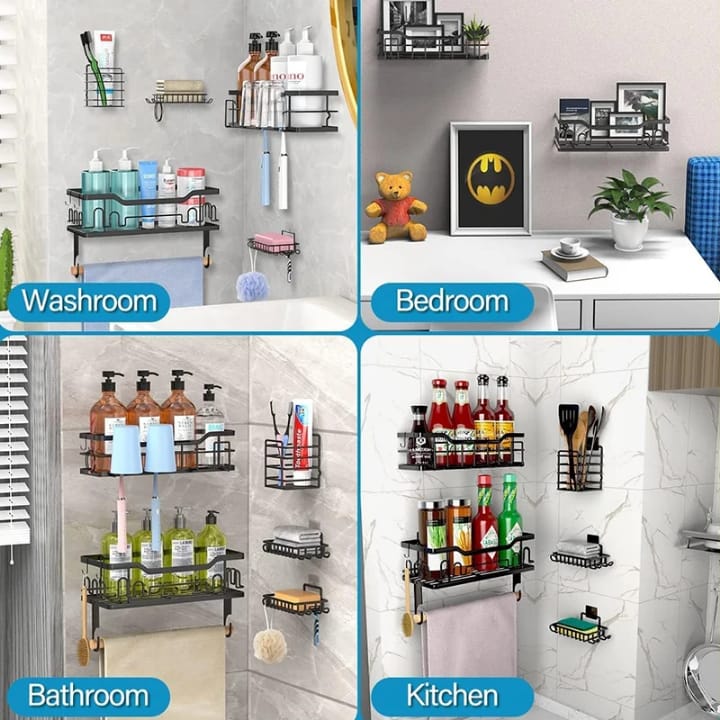 Étagère de Rangement Murale Sans Perçage pour Salle de Bain – Lot de 5 Pièces