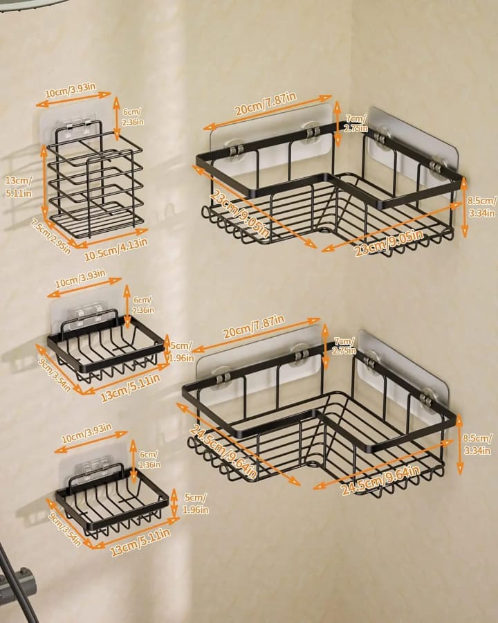 Étagère de Rangement Murale Sans Perçage pour Salle de Bain – Lot de 5 Pièces