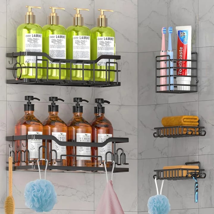 Étagère de Rangement Murale Sans Perçage pour Salle de Bain – Lot de 5 Pièces