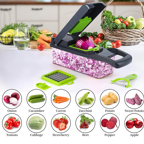 Coupe-Légumes Multifonction 12 Lames – Trancheur & Hachoir de Cuisine